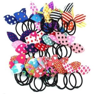 Trendy Rabbit/Bunny Ear Fabric Bow Hair Elastic Set